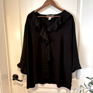 Silhouettes Black Ruffle Blouse 3/4 Sleeve Plus Size